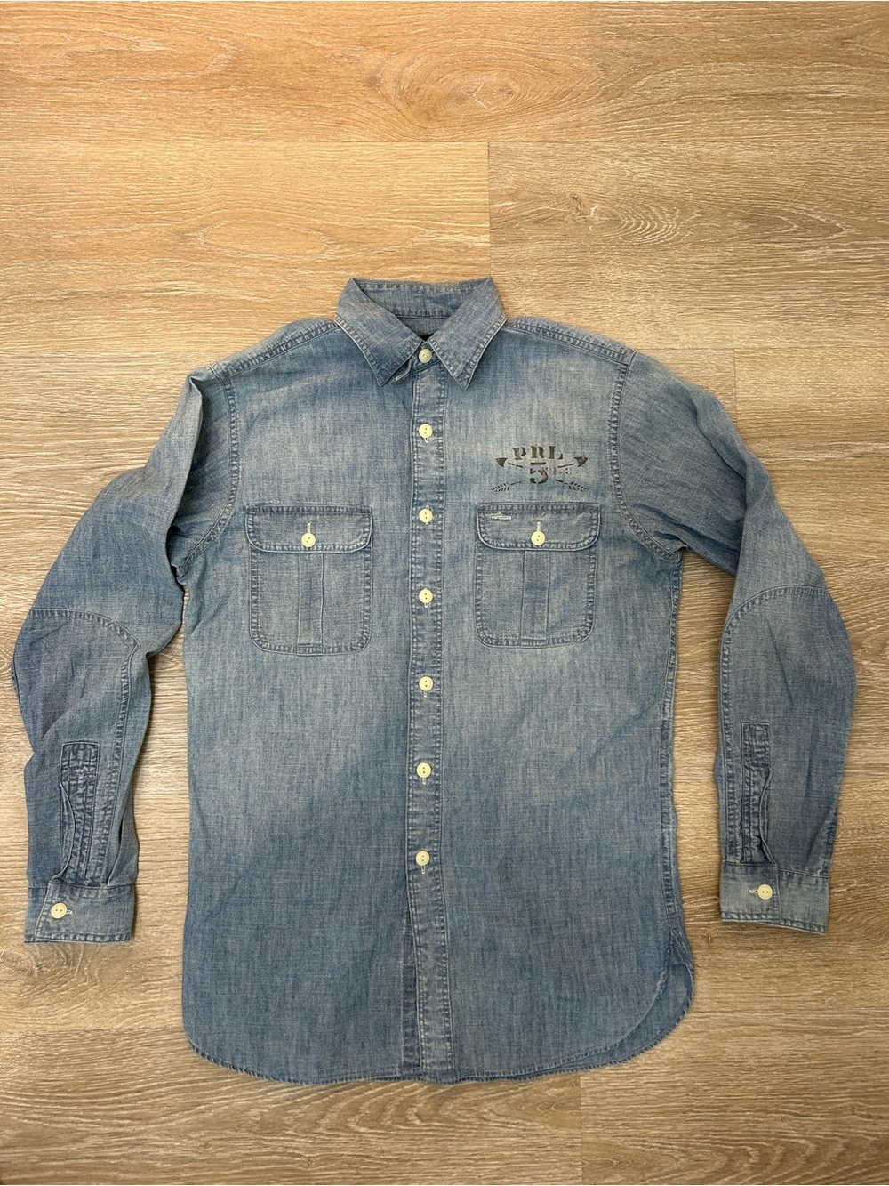 Polo Ralph Lauren Eagle Chambray L/S Button Up Shirt Adult S Relaxed Fit